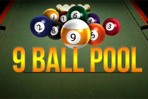 Biljardbord med nio färgglada bollar och texten 9 Ball Pool