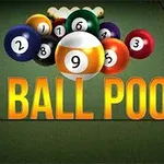Biljardbord med nio färgglada bollar och texten 9 Ball Pool