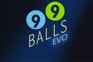Texten 99 Balls Evo med siffrorna 9 omgivna av cirklar i blått och grönt på en mörkblå bakgrund