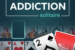 Kortspel med texten ADDICTION solitaire och olika spelkort synliga