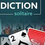 Kortspel med texten ADDICTION solitaire och olika spelkort synliga