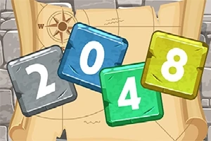 Färgade block med siffrorna 2048 framför en antik karta