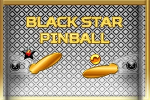 Guldfärgade flipperspakar och en orange boll på ett mönstrat bakgrund med texten Black Star Pinball