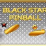 Guldfärgade flipperspakar och en orange boll på ett mönstrat bakgrund med texten Black Star Pinball
