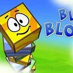 Ett stapel av färgglada, leende block bredvid texten Blue Blox 2 mot en blå och grön bakgrund