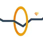 En zigzagformad linje passerar genom en orange cirkel med en diamantform framför den