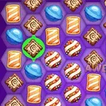 Färgglada godisbitar i olika mönster på en hexagonformad spelbräda med texten AWESOME!