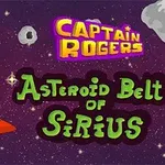 Rymdskepp flyger genom asteroidbälte med texten Captain Rogers Asteroid Belt of Sirius mot stjärnbakgrund