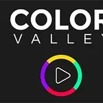 Texten COLOR VALLEY i vitt ovanför en flerfärgad cirkel med en spelknapp på svart bakgrund