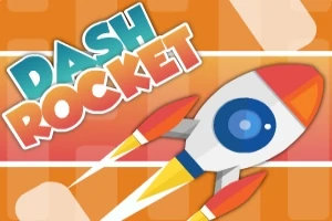 Tecknad raket mot en orange bakgrund med texten Dash Rocket