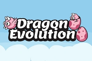 Texten Dragon Evolution med rosa drakägg och en liten drakfigur mot en ljusblå bakgrund med moln