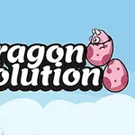 Texten Dragon Evolution med rosa drakägg och en liten drakfigur mot en ljusblå bakgrund med moln