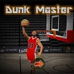 En basketspelare i röd tröja med nummer 23 gör ett dunkförsök mot en bakgrund av en basketkorg och läktare