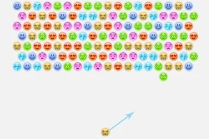 Färgade emojis i flera rader på en vit bakgrund med en pil som pekar uppåt från en ensam emoji längst ner
