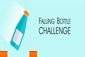 En tecknad flaska faller mellan två orangea block mot en ljusblå bakgrund med texten Falling Bottle Challenge