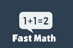 Talbubbla med ekvationen 1+1=2 ovanför texten Fast Math på mörk bakgrund