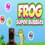 Tecknade grodor med bubblor och texten Frog Super Bubbles mot en blå bakgrund