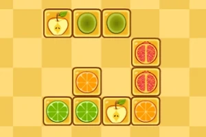 Illustration av fruktikoner ordnade i ett rutnät med äpple, lime, apelsin, kiwi och grapefrukt på en gul bakgrund