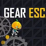 En tecknad figur med ett pumpahuvud står på ett stort kugghjul mot en mörk, mönstrad bakgrund med texten GEAR ESCAPE