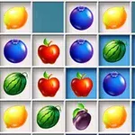 Fruktsymboler i ett rutnät med citroner, blåbär, äpplen, meloner och plommon