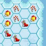 Julmotiv med klockor, polkagrisstänger och julstrumpor på en hexagonal isbana