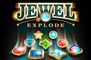 Texten Jewel Explode visas ovan färgglada ädelstenar i olika former mot en mörk bakgrund