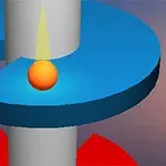 En orange boll balanserar på en blå spiralformad plattform runt en grå pelare med en gradient bakgrund