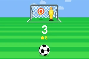 Fotboll framför ett mål med en målvaktssilhuett och poängräknare på en animerad fotbollsplan