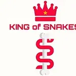 Röd krona ovanför texten KING OF SNAKES med en stiliserad orm under