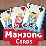 Tre spelkort med kung, dam och knekt visas ovanför en skylt med texten Mahjong Cards
