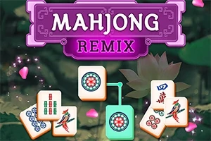 Mahjong-brickor med olika motiv mot en blommig bakgrund