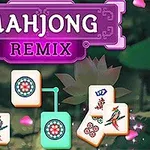 Mahjong-brickor med olika motiv mot en blommig bakgrund
