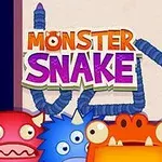 Färgglada tecknade monster omger texten Monster Snake med en blå orm i bakgrunden