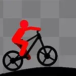 En röd figur cyklar mot ett grönt batteri med en blixtsymbol på en grå-rutigt bakgrund