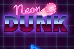 Neonskylt med orden Neon Dunk och en rosa basketboll på en mörkgrön rutig bakgrund