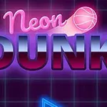 Neonskylt med orden Neon Dunk och en rosa basketboll på en mörkgrön rutig bakgrund