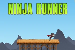 En illustration av en löpande ninjafigur på en träbro med berg i bakgrunden och texten Ninja Runner högst upp