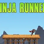 En illustration av en löpande ninjafigur på en träbro med berg i bakgrunden och texten Ninja Runner högst upp