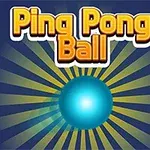 Blå bakgrund med en lysande blå boll i mitten, gula och röda vertikala linjer samt texten Ping Pong Ball längst upp