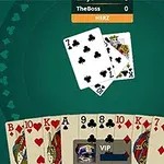 Spelkortsinteraktion med två kort på bordet och en handfull kort i spel, inklusive hjärter och ruter