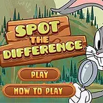 Tecknad kanin med förstoringsglas och träskylt med texten Spot the Difference, samt två knappar märkta Play och How to Play