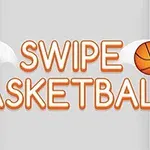 Texten Swipe Basketball med två flygande basketbollar på en ljus bakgrund
