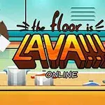 Animerad figur med raketryggsäck flyger över ett kökslandskap med stora bokstäver som säger the floor is LAVA!