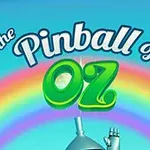 Texten The Pinball of Oz i färgglad stil med en regnbåge i bakgrunden