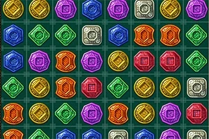 Färgglada spelbrickor arrangerade i ett rutnät med olika former och symboler