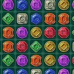 Färgglada spelbrickor arrangerade i ett rutnät med olika former och symboler