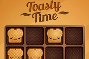 Brödskivor med ansikten i ett rutnät under texten Toasty Time
