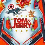 Tom och Jerry hoppar på en färgglad pinballbana med en måltavla och pilar