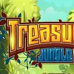 Texten Treasures Jungle i gul och blå med djungelbakgrund