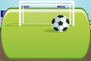 En animerad fotbollsplan med ett mål och en fotboll framför